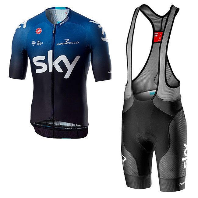 2019 Maillot Sky Aero Tirantes Mangas Cortas Negro Azul